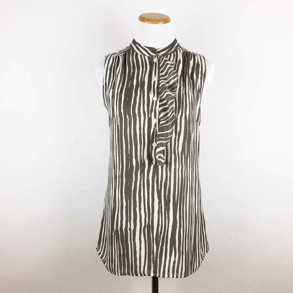 Banana Republic Striped Ruffle Placket Top